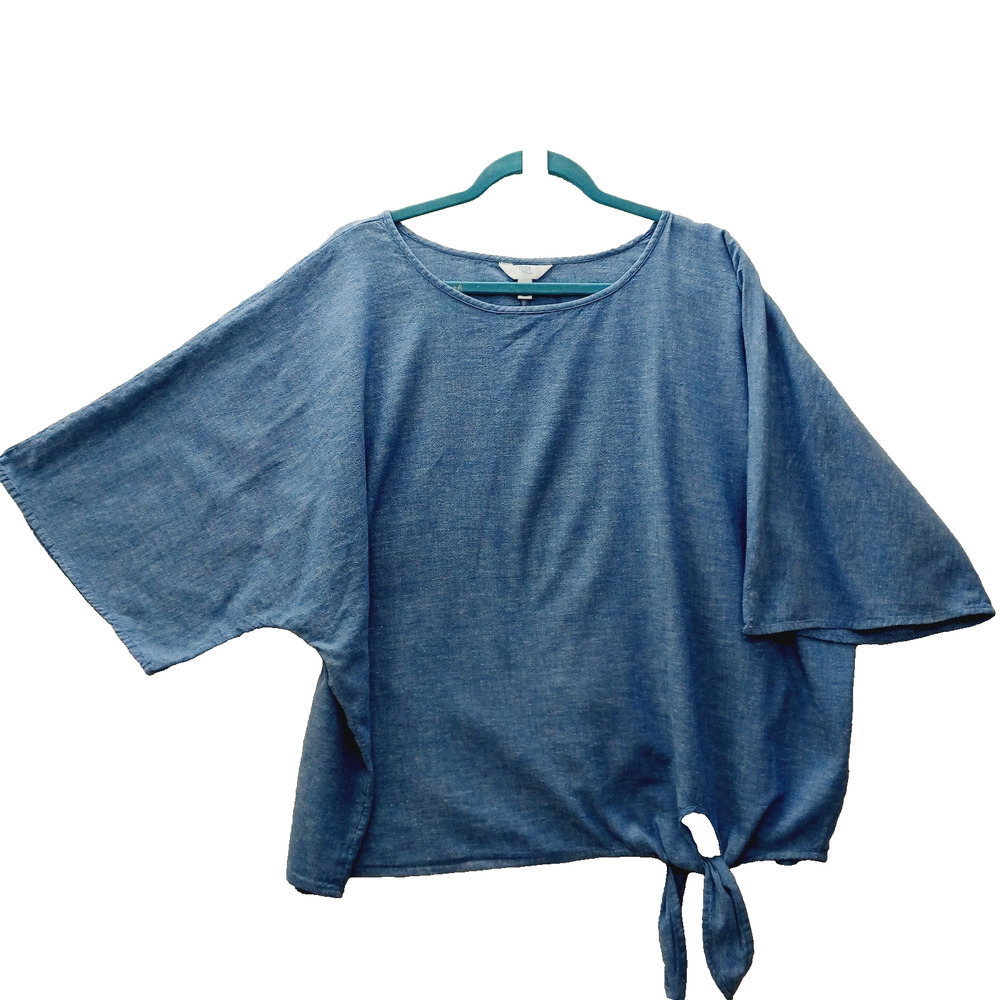 Blouse Blue Linen Blend Coastal Cruise Dolman Relaxed Resort Minimalist Size XL